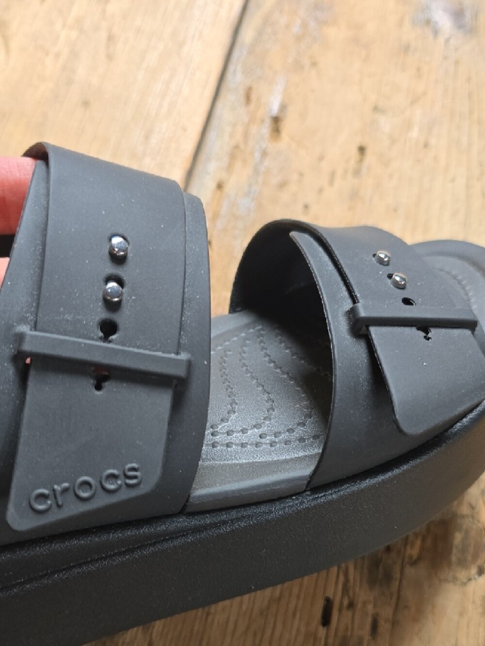 Crocs Black Platform Slide Sandals with Buckle Straps - Picture 2 of 5